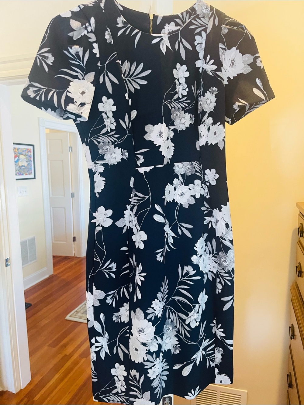 Calvin Klein Black and White Floral Sheath Dress